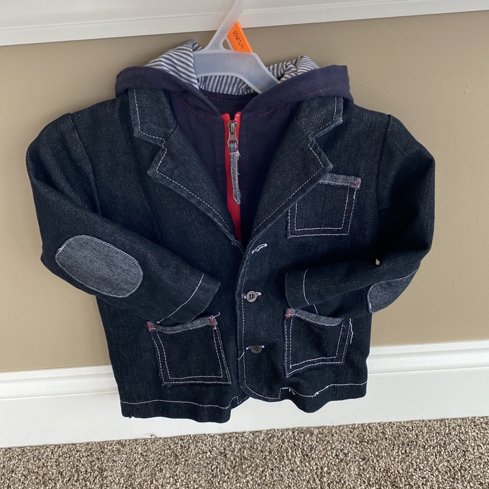 24 month Wendy Bellissimo fully lined Denim Pea Coat with elbow patches & hood.